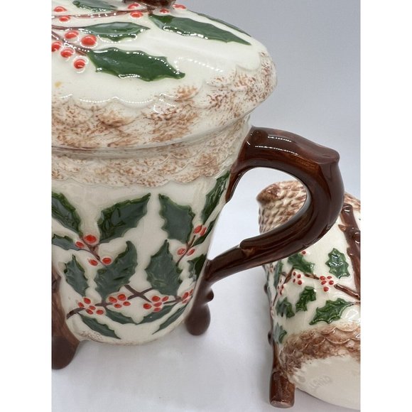 Christmas teapot Holly Lidded Teapot Creamer Sugar Bowl Set holiday Holland red - Picture 15 of 16